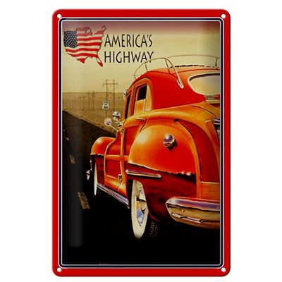 Metal sign car 20x30cm vintage car america´s highway USA
