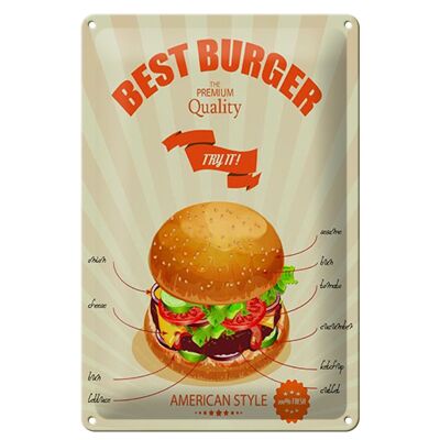 Targa in metallo cibo 20x30 cm Best Burger stile americano