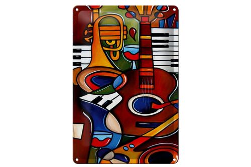 Blechschild Kunst 20x30cm Musik Instrumente Gittare Piano