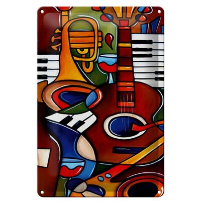 Cartel de chapa artístico 20x30cm Instrumentos musicales Guitarra Piano