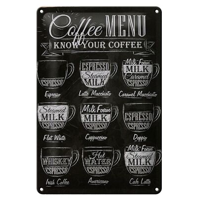 Cartel de chapa Café 20x30cm Menú de café Espresso Latte Flat