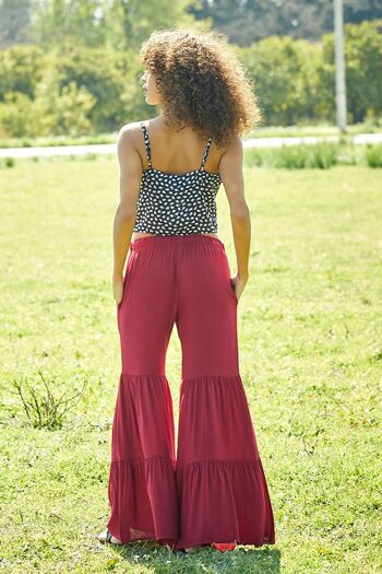 Pantalon fluide Boho Hippie pour femme rouge 4