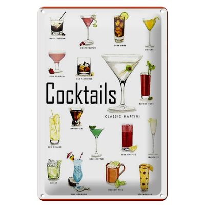 Plaque en tôle 20x30cm Cocktails cuba libre Martini
