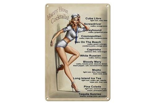 Blechschild Pin Up 20x30cm Happy Hour Cocktails Mojito
