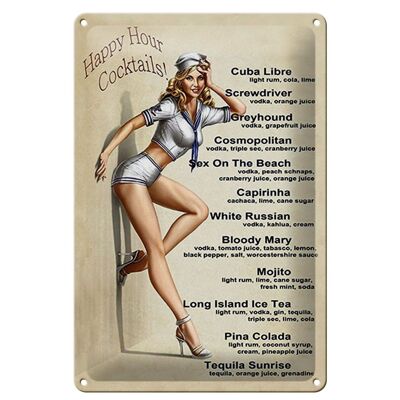 Tin sign Pin Up 20x30cm Happy Hour Cocktails Mojito