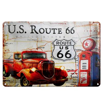 Plaque en tôle rétro 30x20cm US Route 66 station service vintage