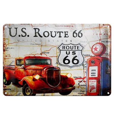 Blechschild Retro 30x20cm US Route 66 Oldtimer Tankstelle