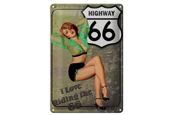 Plaque en tôle Pin Up 20x30cm Highway 66, j'adore rouler sur le 66 1