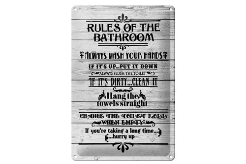 Blechschild Spruch 20x30cm rules of the bathroom wash hands