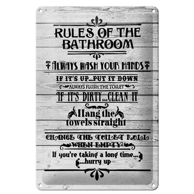 Cartel de chapa que dice reglas del baño 20x30cm lavarse las manos