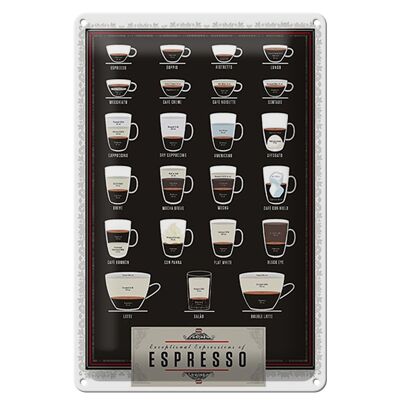 Cartel de chapa café 20x30cm variedades Espresso Mocha Americano