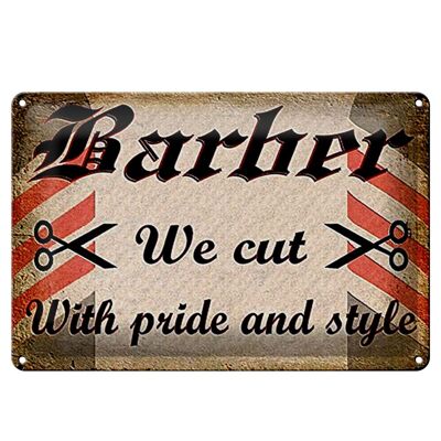 Cartel de chapa peluquero 30x20cm Barber cortamos con orgullo estilo