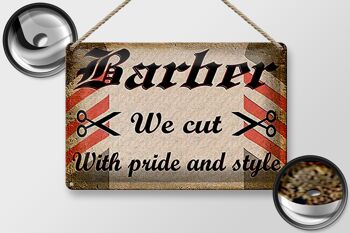 Plaque en tôle pour coiffeur, 30x20cm, barbier, nous coupons avec fierté 2