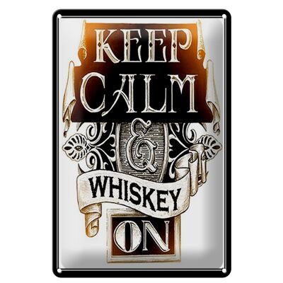 Targa in metallo con scritta "Keep Calm Whiskey on" 20x30 cm