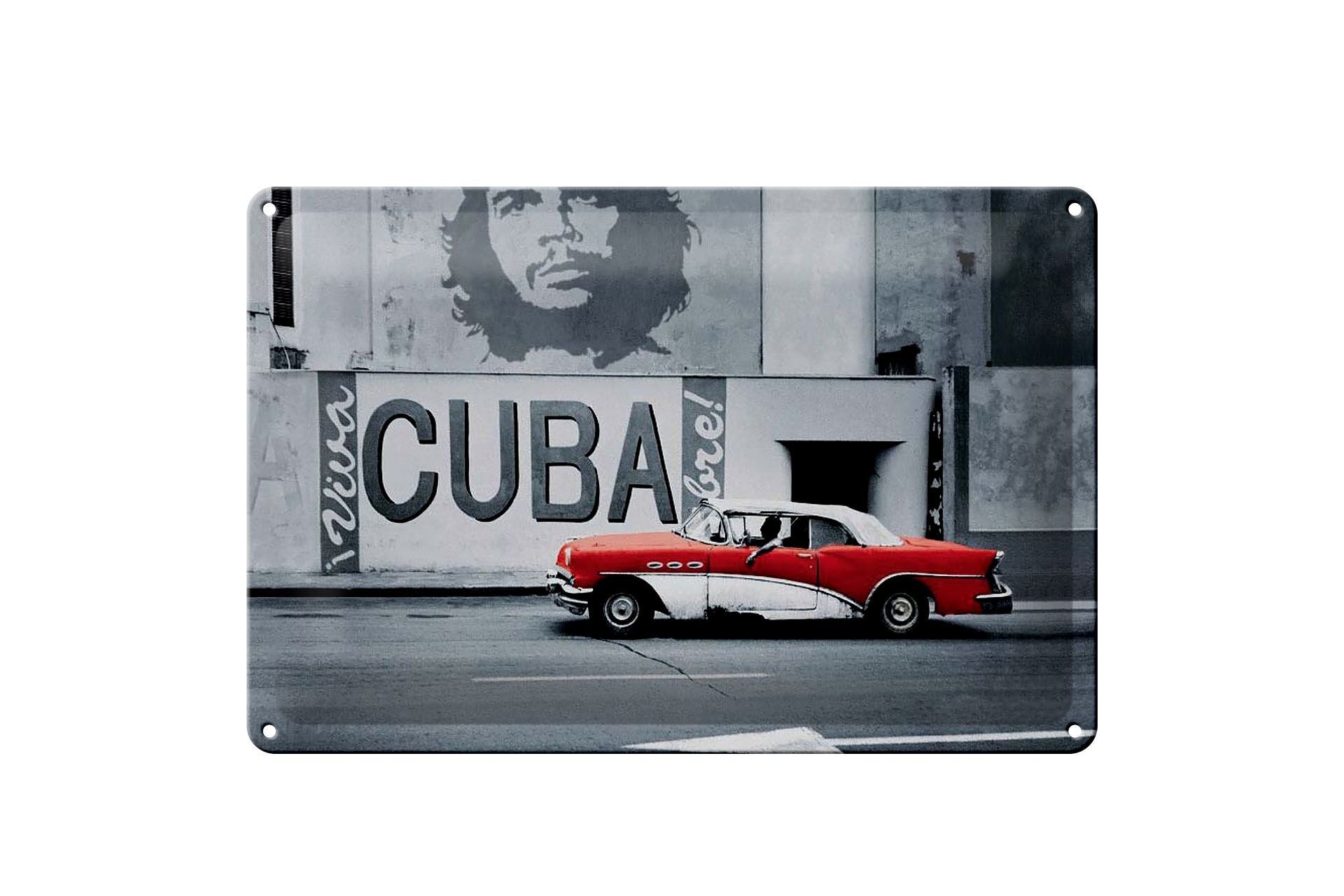 Tin sign 30x20cm Cuba wall motif Che Guevara car red and white vintage car Havana