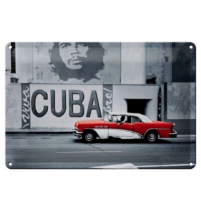 Cartel de chapa 30x20cm Cuba motivo de pared Coche Che Guevara Coche antiguo rojo y blanco La Habana