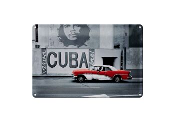 Plaque en tôle 30x20cm Cuba motif mural Voiture Che Guevara voiture vintage rouge et blanche La Havane 1