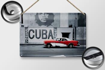 Plaque en tôle 30x20cm Cuba motif mural Voiture Che Guevara voiture vintage rouge et blanche La Havane 2