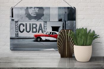 Plaque en tôle 30x20cm Cuba motif mural Voiture Che Guevara voiture vintage rouge et blanche La Havane 3