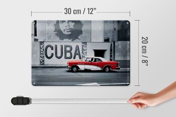Plaque en tôle 30x20cm Cuba motif mural Voiture Che Guevara voiture vintage rouge et blanche La Havane 4