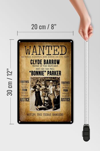 Panneau en étain disant 20x30cm Wanted Clyde Barrow Bonnie 4