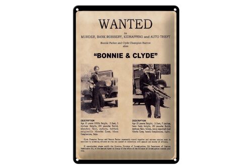 Blechschild Spruch 20x30cm wanted Bonnie Clyde