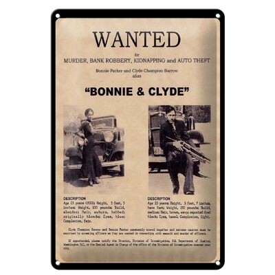 Targa in metallo con scritta 20x30 cm "Cercasi Bonnie Clyde".