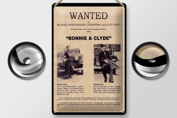 Panneau en étain indiquant 20x30cm Wanted Bonnie Clyde 2