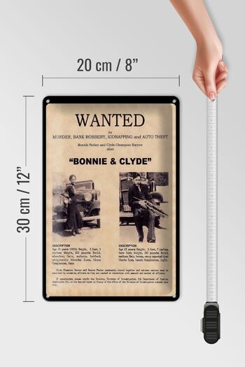 Panneau en étain indiquant 20x30cm Wanted Bonnie Clyde 4