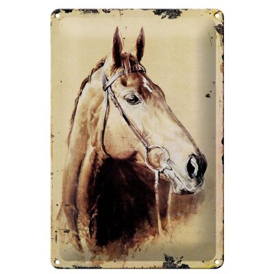 Cartel de chapa retro 20x30cm retrato cabeza de caballo inclinada hacia la derecha