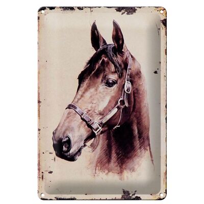 Cartel de chapa retro 20x30cm retrato cabeza de caballo inclinada hacia la izquierda