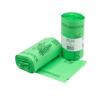 Sac compostable pour restauration de 35 L - 15 rouleaux par caisse, 40 par rouleau