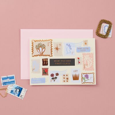 First Class Mum | Muttertagskarte | Briefmarkensammlung