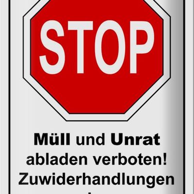 Blechschild Hinweis 20x30cm Stop Müll und Unrat verboten