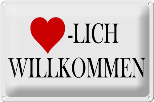 Blechschild Spruch 30x20cm Herzlich Willkommen weißes Schild