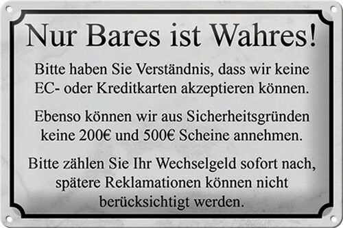 Blechschild kein Kreditkarten 30x20cm Nur Bares ist Wahres