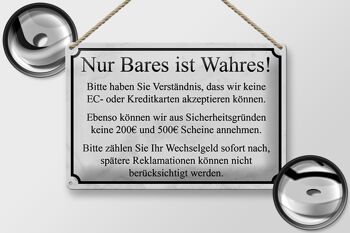 Signe en étain pas de cartes de crédit 30x20cm Seul l'argent liquide est vrai 2