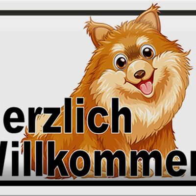 Blechschild Spruch 30x20cm Herzlich Willkommen Hund