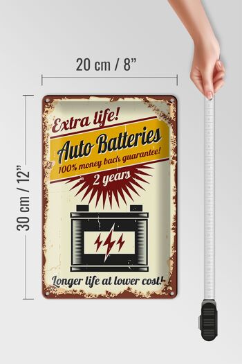 Plaque en tôle rétro 20x30cm Batteries de voiture Extra Life 4