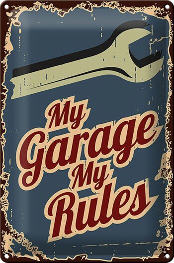 Plaque en tôle rétro 20x30cm Mon garage mes règles 1
