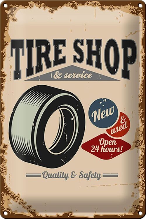 Blechschild Retro 20x30cm Tire Shop Reifen Service