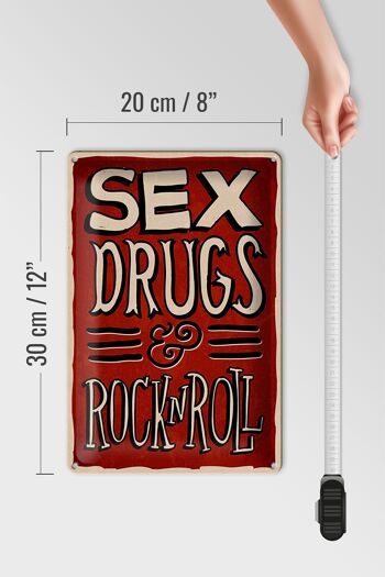 Panneau en étain disant 20x30cm Drogues sexuelles Rock n Roll 4