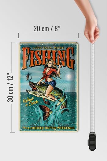 Plaque en tôle Pinup 20x30cm moins parler plus pêche pêche 4