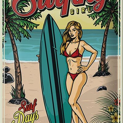 Cartel de chapa Pinup 20x30cm Chica surfista Fiesta de verano