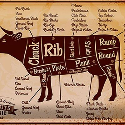 Metal sign cow 30x20cm Beef cuts Organic butcher shop