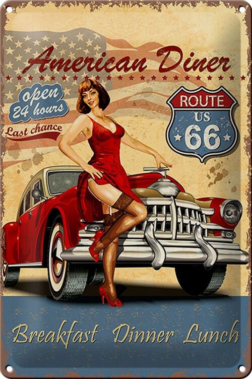 Blechschild Retro 20x30cm Pinup American Diner Breakfast