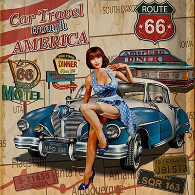 Blechschild Retro 20x30cm Pinup Car Travel trough America