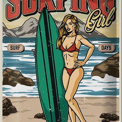 Cartel de chapa Pinup 20x30cm Surfing Girl Paradise Summer