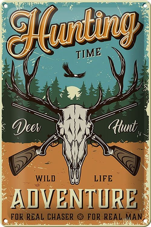 Blechschild Retro 20x30cm Hunting Time Adventure Abenteuer