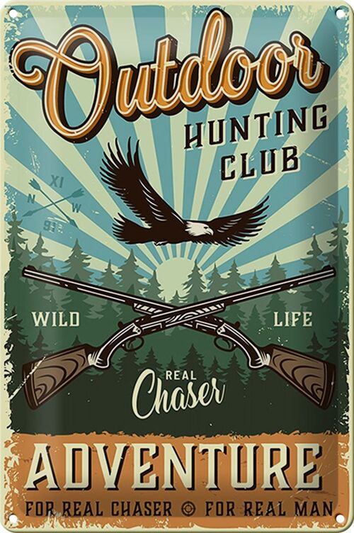 Blechschild Retro 20x30cm Outdoor hunting club Adventure